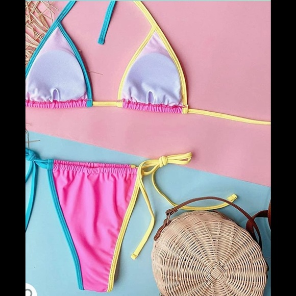 Brazilian style Women's Color Block Halter Tr - Picture 5 of 8